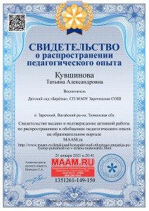 Свидетельство о публикации на МААМ 26.01.21